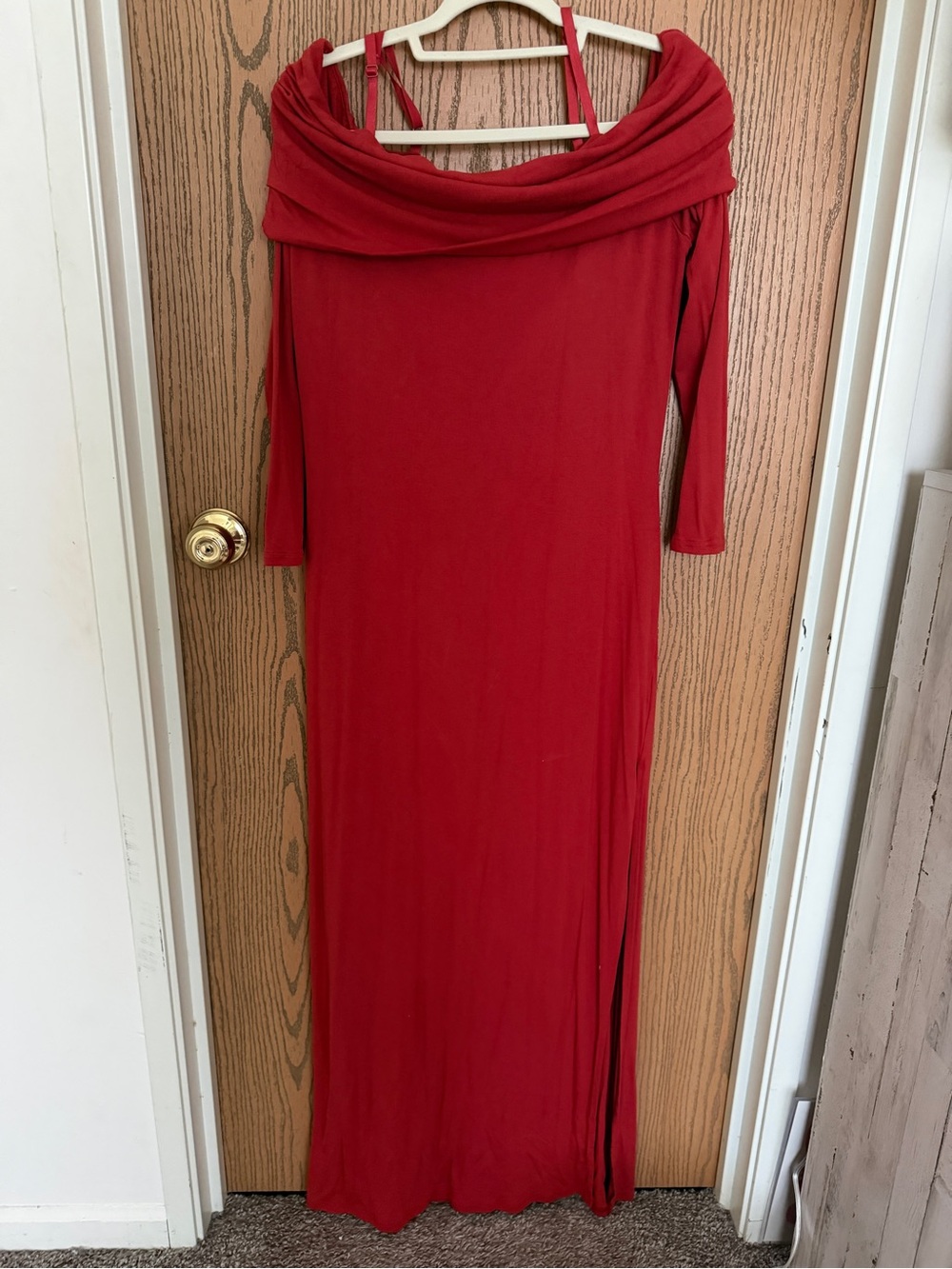Fashion Nova Red Off-Shoulder Long Sleeve Maxi Dress